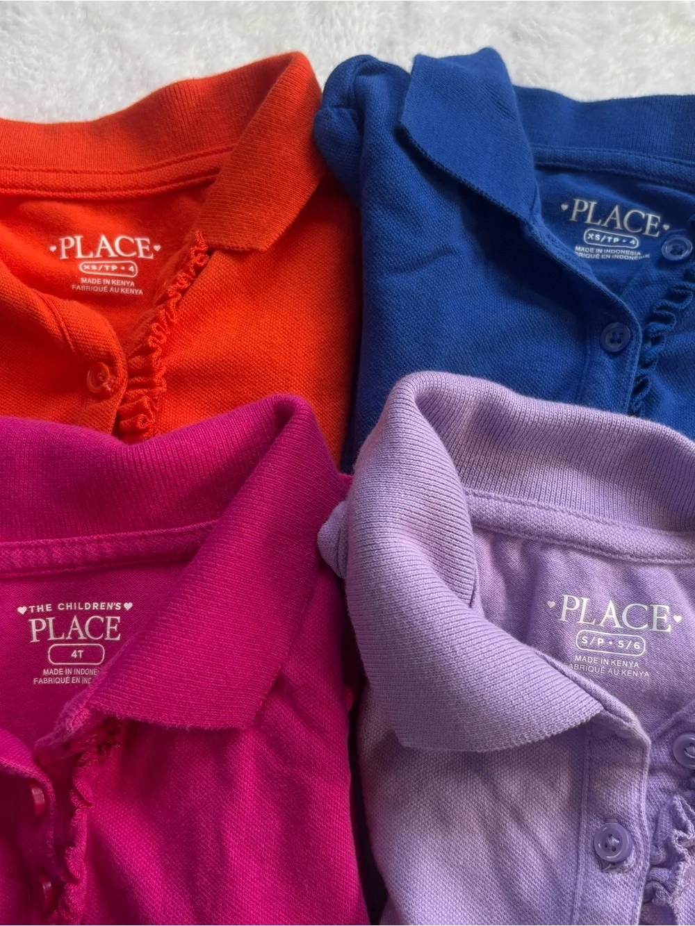 The Children’s Place Girls Ruffle Polo Shirt Bundle of 4 Shirts- 4T, XS 4, S 5/6